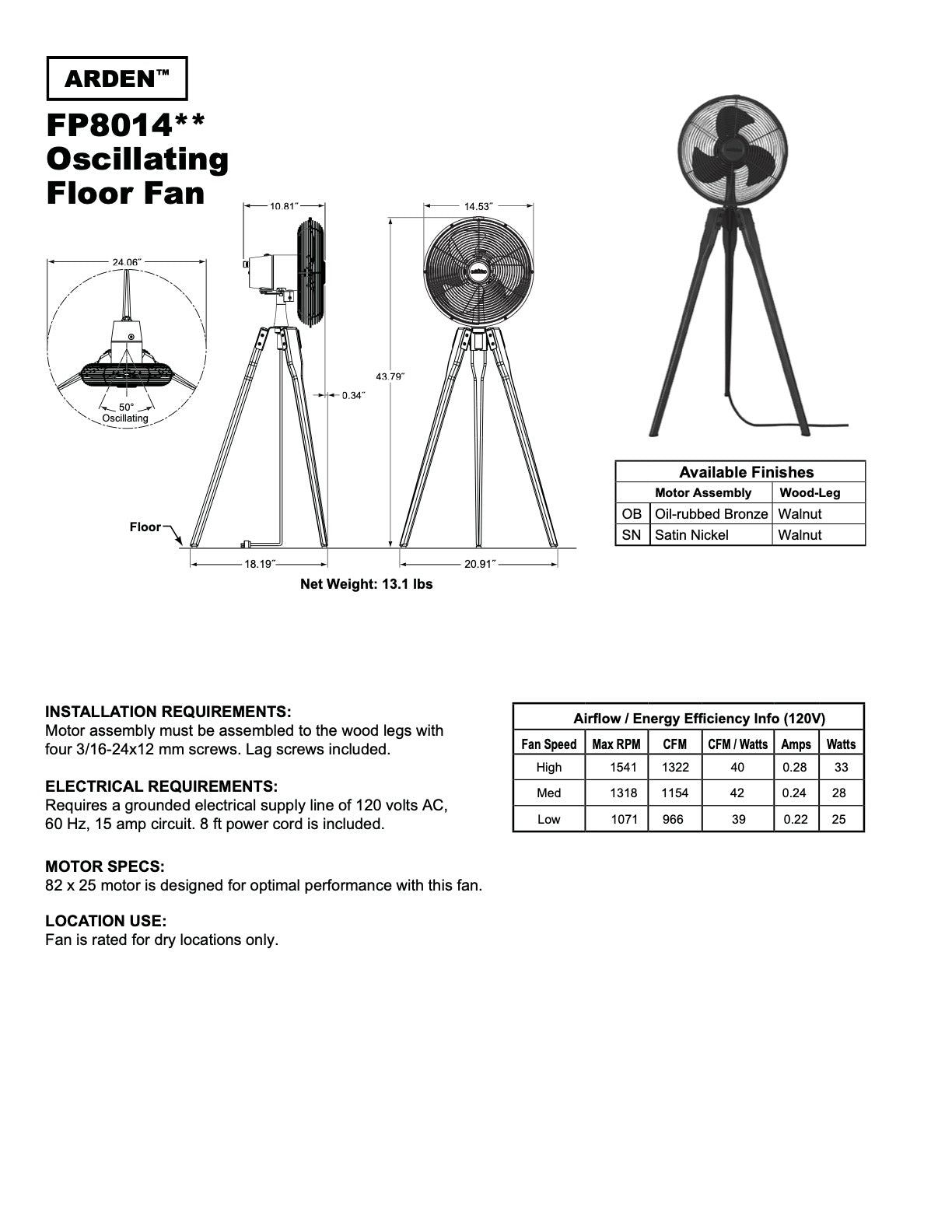 Arden Pedestal Floor Fan