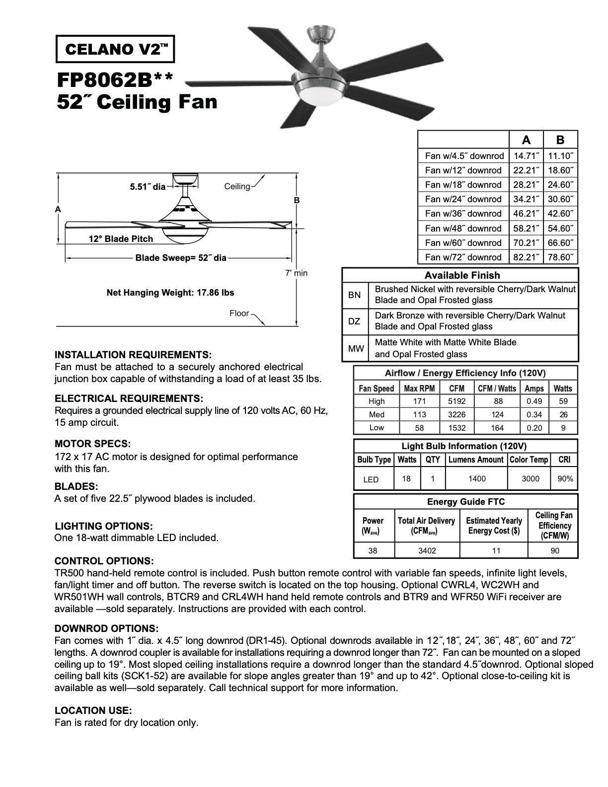 Celano v2 52" Fan