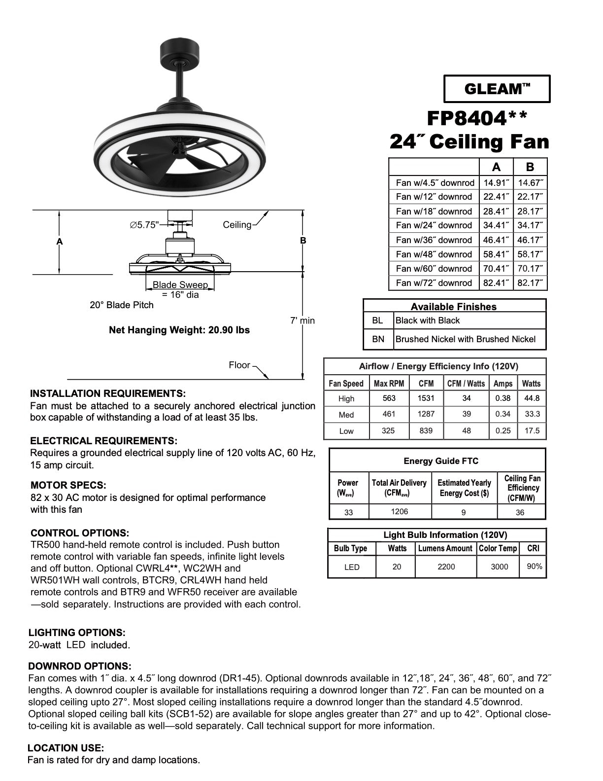 Gleam 24" Ceiling Fan