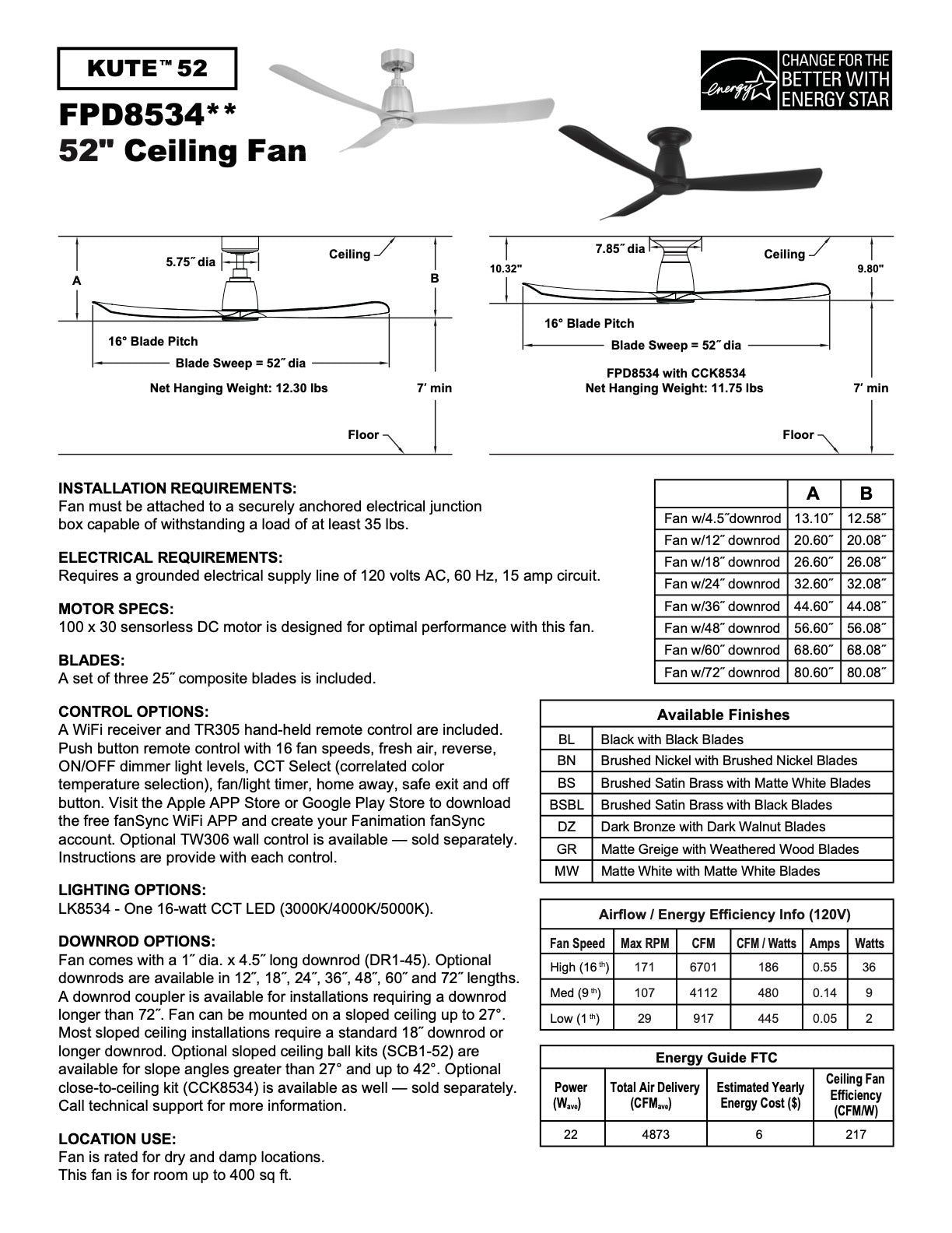 Kute 52" Fan with LED