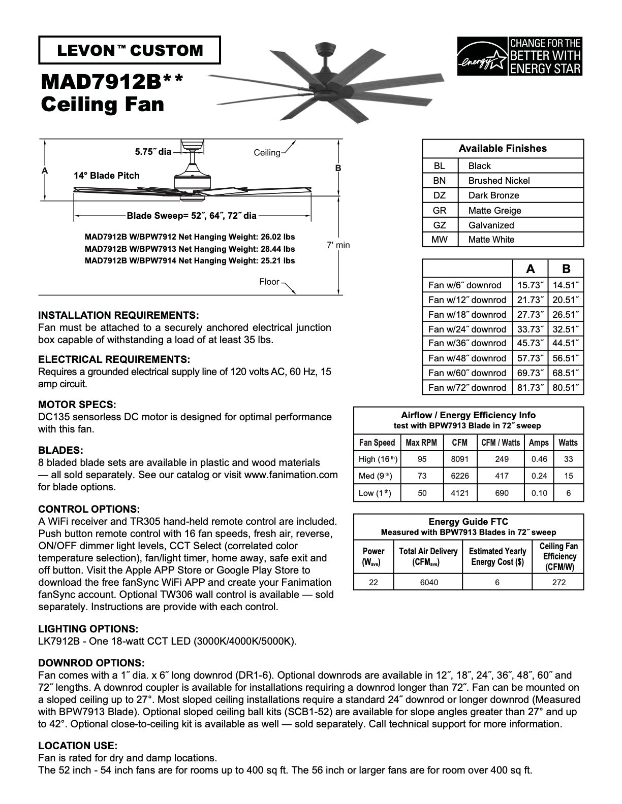 Levon Custom DC 72" Fan