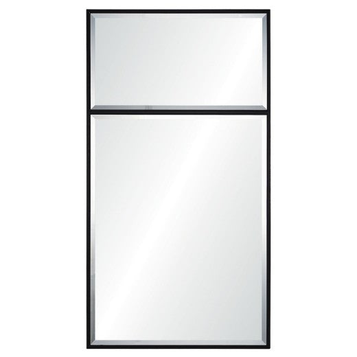Mirror Home Hand carved trumeau with floated beveled mirrors and finished in black nickel