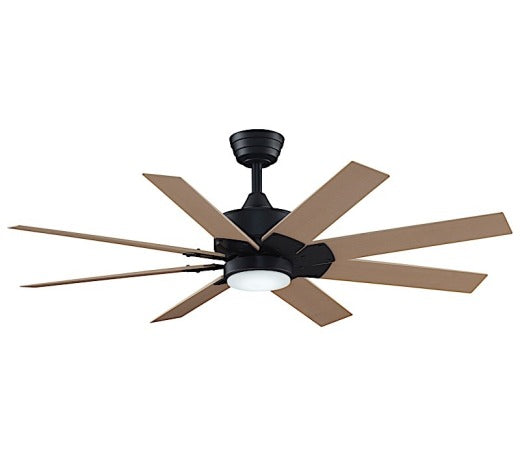 Fanimation Levon Custom 52" Ceiling Fan in Black with Natural Blades and Light Kit