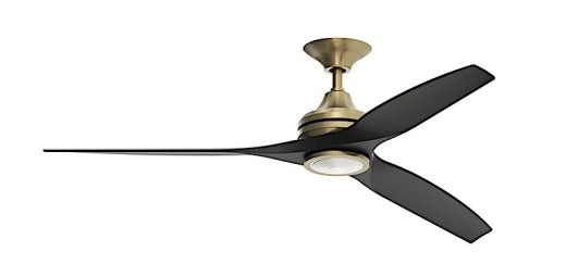 Fanimation Spitfire 48" Ceiling Fan in Brushed Satin Brass with Black Blades with Light Kit