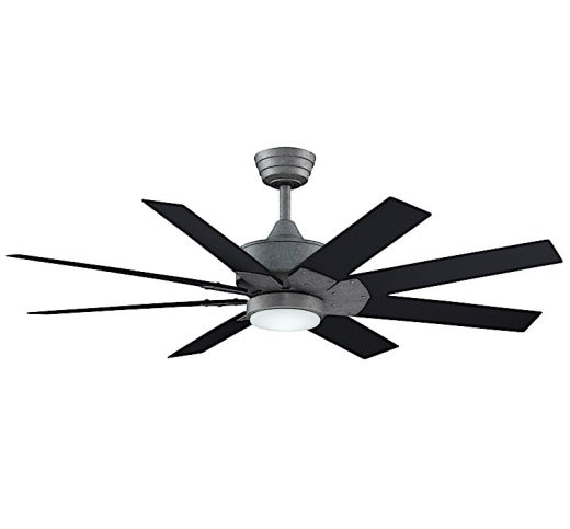 Fanimation Levon Custom 52" Ceiling Fan in Galvanized with Black Blades and Light Kit