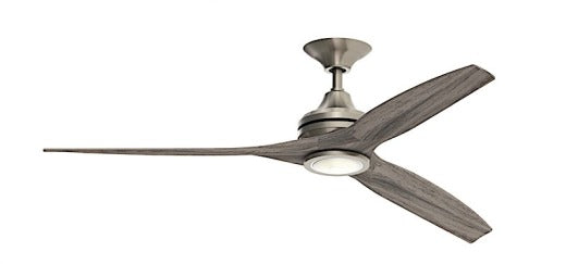 Fanimation Spitfire 60" Ceiling Fan in Brushed Nickel with Weathered Wood Blades and Light Kit