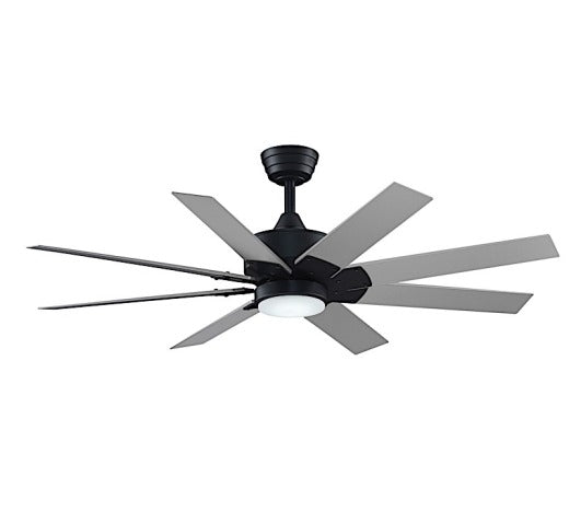 Fanimation Levon Custom 52" Ceiling Fan in Black with Brushed Nickel Blades and Light Kit
