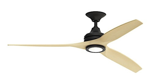Fanimation Spitfire 60" Ceiling Fan in Black with Natural Blades and Light Kit