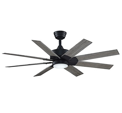 Fanimation Levon Custom 52" Ceiling Fan in Black with Weathered Wood Blades and Light Kit